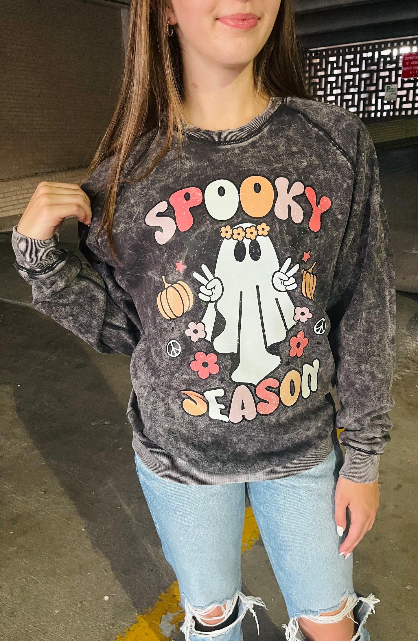 Spooky vibes distressed sweatshirt