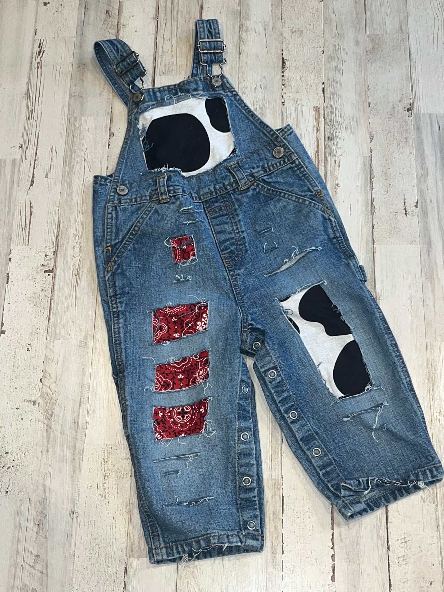 Distressed Cow print Overalls