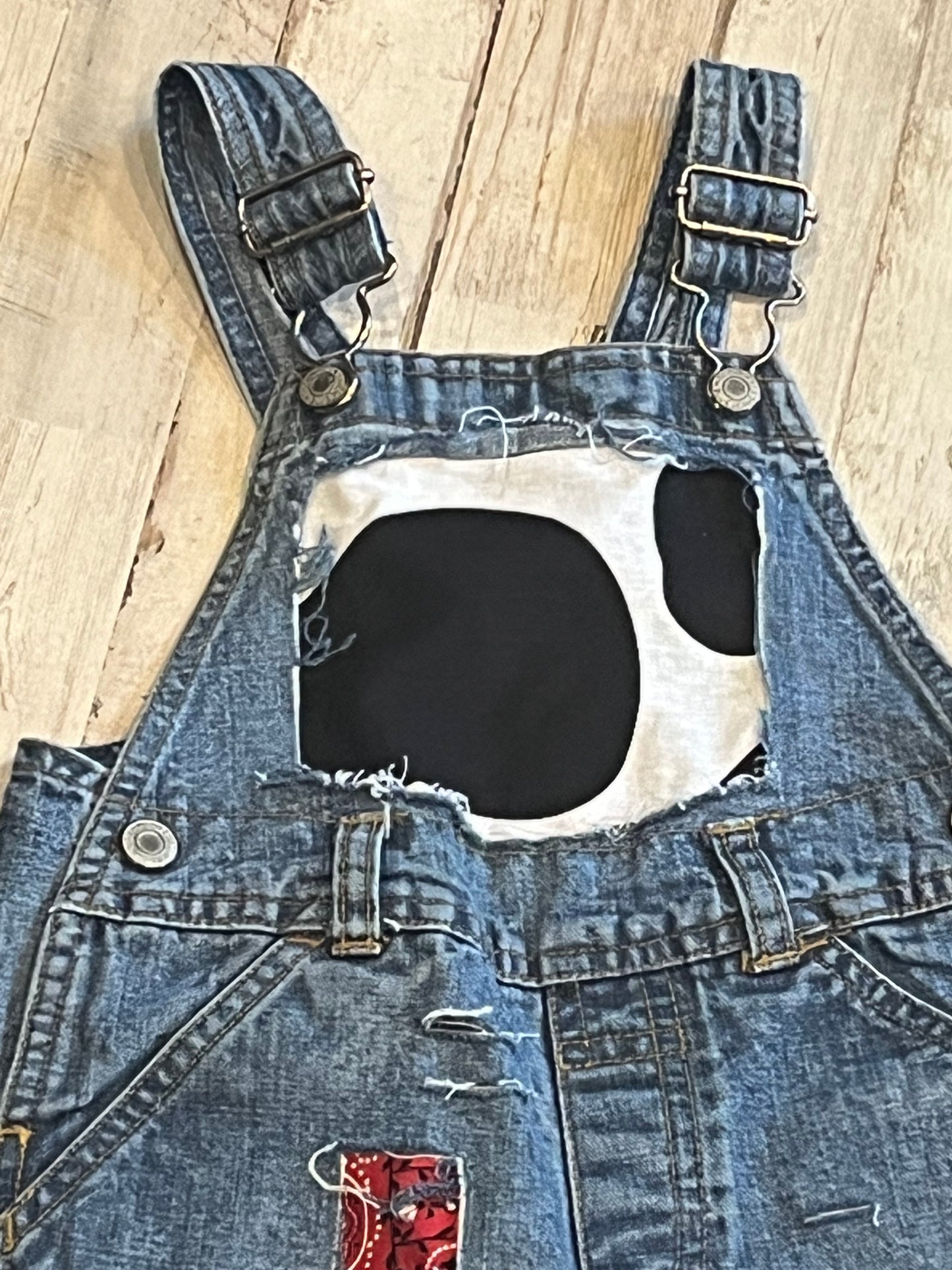 Distressed Cow print Overalls