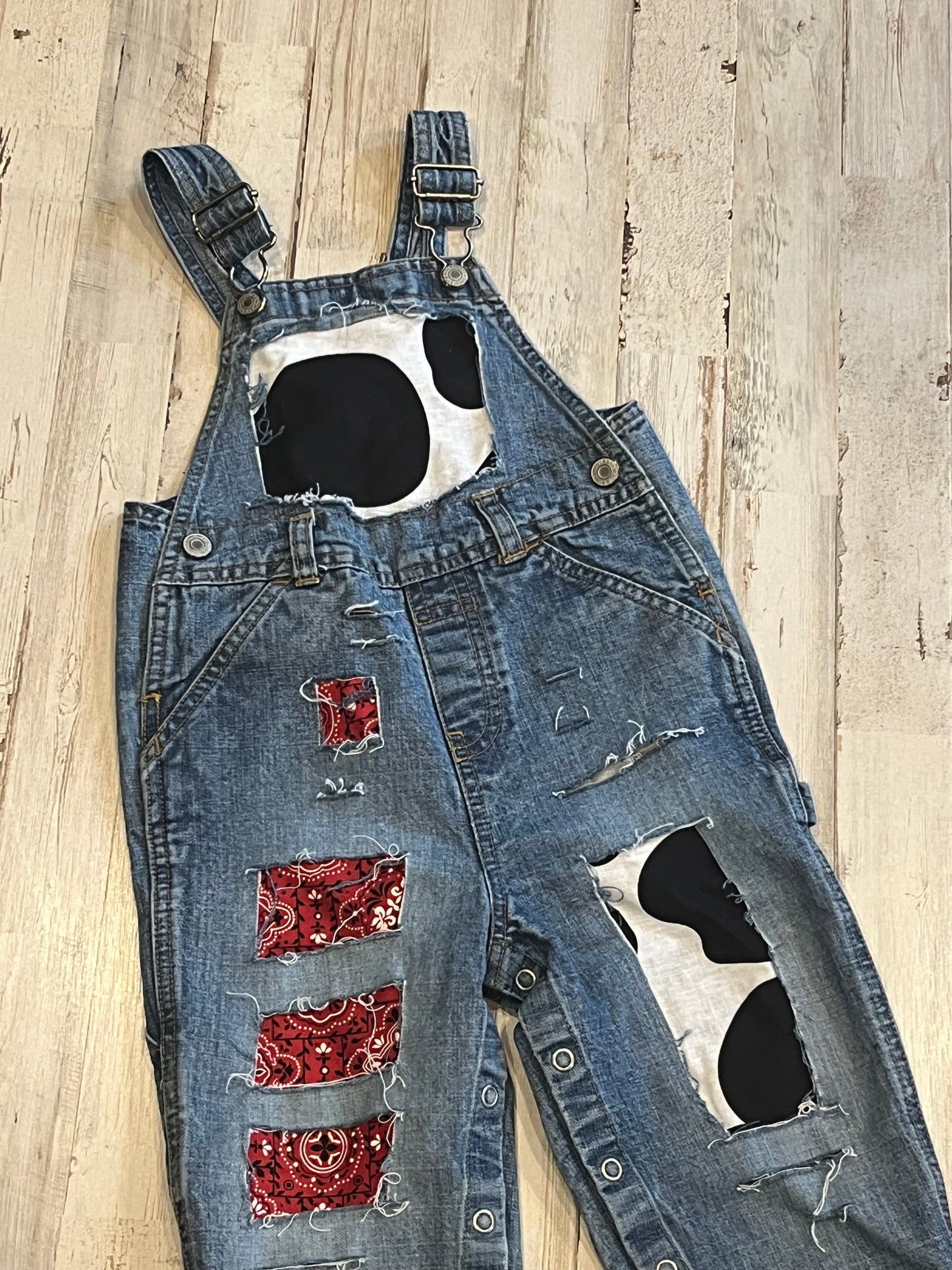 Distressed Cow print Overalls